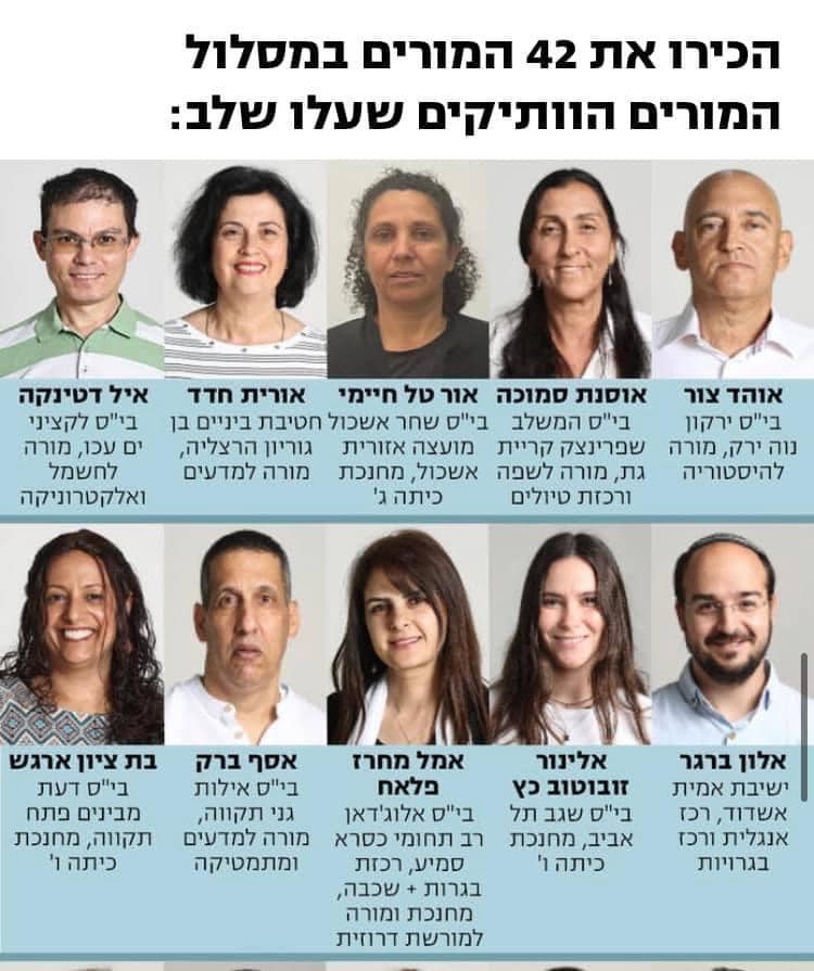 צילום מסך כתבה בעיתון ידיעות אחרונות המציגה את תמונות המורים המועמדים לתחרות המורה של המדינה