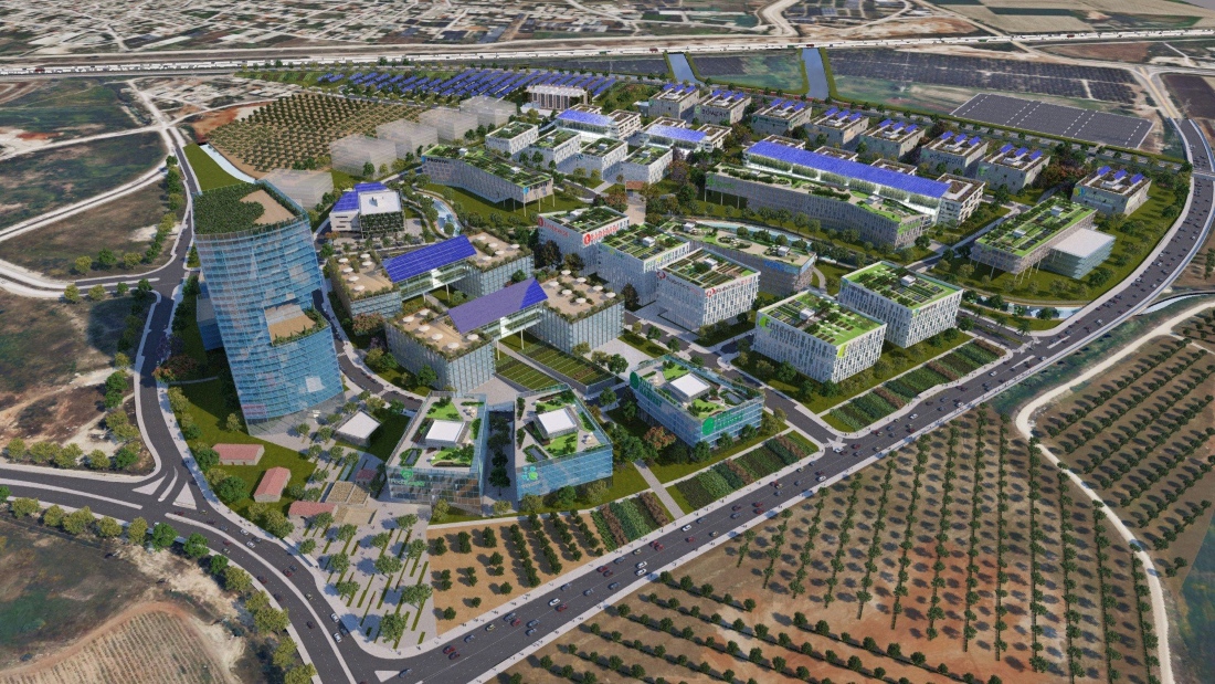 הדמיה של מתחם אקו פארק לעסקים ותעשיות המתוכנן בדרום השרון