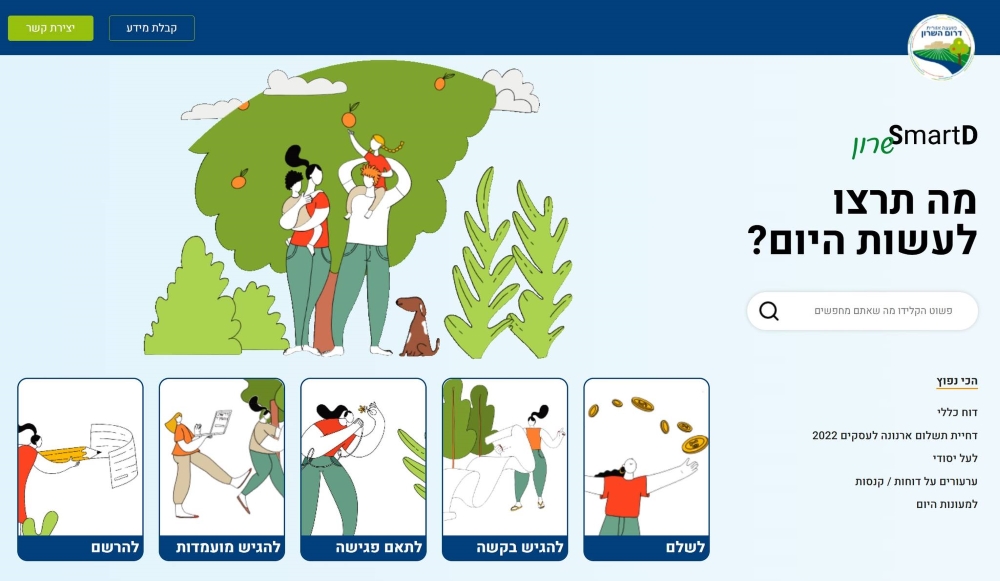 צילום מסך אתר השירות לתושב בדרום השרון מה תרצו לעשות היום SMARTD 